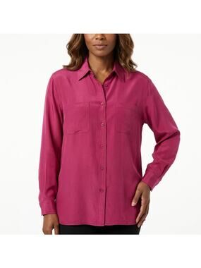 Reputation 100% Silk Pink Button-Up Lightweight Top Women Long Sleeve Size L